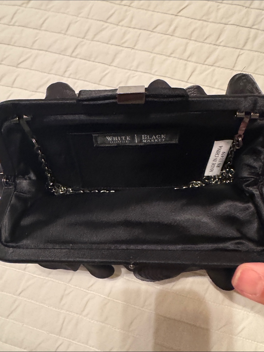 White House Black Market Black Satin Chain-Handle Clutch